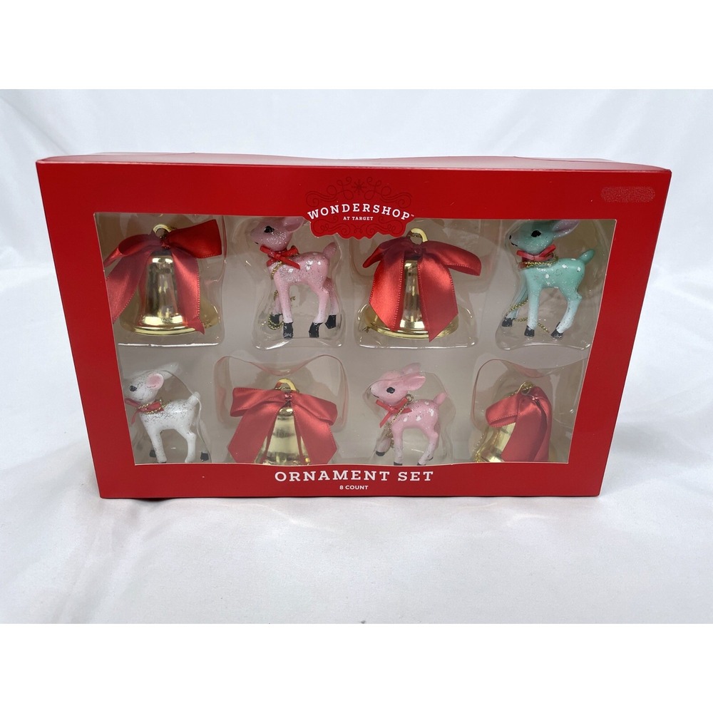 New Target Wondershop Retro Deer Metal Bells 8 Ornament Set Christmas Holidays